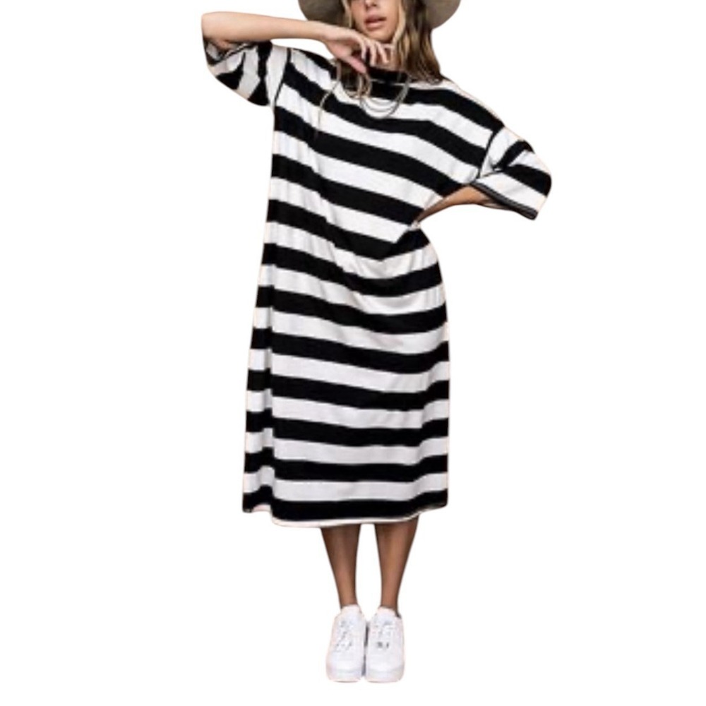 Dressed in LALA Black and White Striped Midi Dress